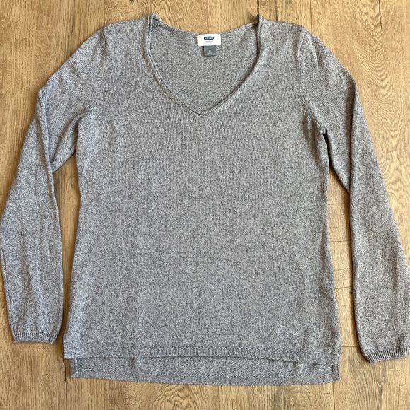 Old Navy V Neck Sweater Womens Medium Gray Heathered Long Sleeve - Picture 3 of 9